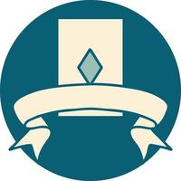 tattoo style icon with banner of the ace of diamonds vector