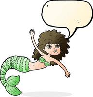 cartoon pretty mermaid waving with speech bubble vector