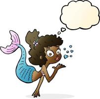 cartoon pretty mermaid with thought bubble vector