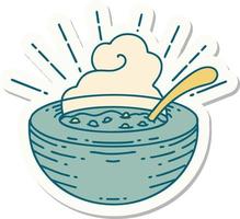 sticker of a tattoo style bowl of soup vector