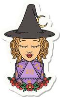 sticker of a human witch with natural twenty dice roll vector