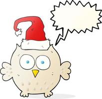 freehand drawn speech bubble cartoon owl wearing christmas hat vector