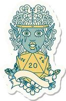 sticker of a elf barbarian character face with natural twenty dice roll vector