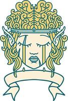 Retro Tattoo Style crying elf barbarian character face with banner vector