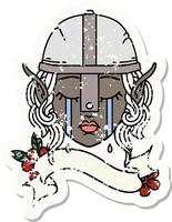 Retro Tattoo Style crying elf fighter character face vector