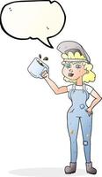 freehand drawn speech bubble cartoon woman in dungarees vector