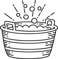 illustration of a traditional black line work tattoo style tin bath vector