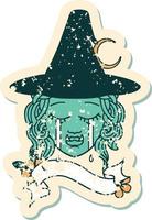 Retro Tattoo Style crying half orc witch character face vector