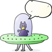 freehand drawn speech bubble cartoon alien in flying saucer vector