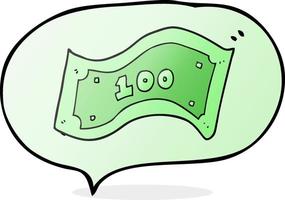 Discurso de burbuja dibujada a mano alzada cartoon billete de 100 dólares vector