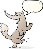 freehand drawn speech bubble cartoon happy wolf dancing vector