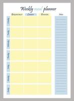 Weekly meal planner. Vertical pattern. Organizer, planner and notes. Vector illustration