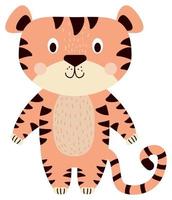 Cute tiger. Striped funny tiger character vector