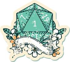 Retro Tattoo Style natural one d20 dice roll vector