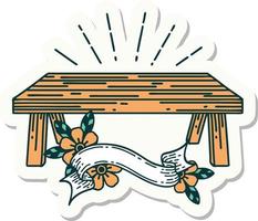 pegatina de una mesa de madera estilo tatuaje vector