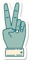 pegatina de un símbolo de paz gesto de mano con dos dedos vector