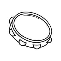 Hand drawn tambourine doodle. Musical instrument in sketch style. Vector illustration isolated on white background