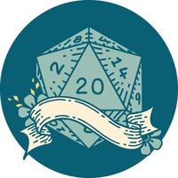 icon of natural twenty D20 dice roll vector