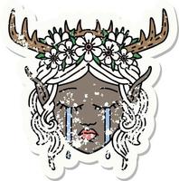 Retro Tattoo Style crying elf druid character face vector