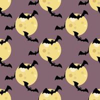 Seamless Halloween pattern with bats flying around the moon. Hand drawn vector illustration for Halloween party decoration, scrapbooking, textile, wall paper, greeting cards design.