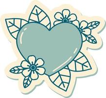 sticker of tattoo in traditional style of a botanical heart vector