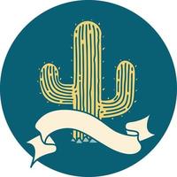 tattoo style icon with banner of a cactus vector