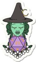 sticker of a half orc wizard with natural twenty dice roll vector