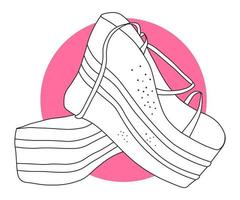 Outline Summer Platform Shoes Stylish Vector Illustration On White Background With Pink