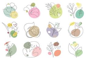 conjunto de composición floral. elementos de diseño con ilustración de vector de hierba en estilo contemporáneo