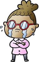 cartoon crying woman wearing spectacles vector