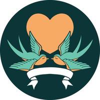 tattoo style icon with banner of swallows and a heart vector