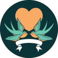 tattoo style icon with banner of swallows and a heart vector