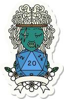 sticker of a half orc barbarian character with natural 20 dice roll vector