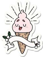 sticker of a tattoo style ice cream character vector