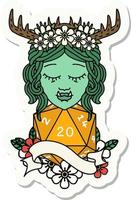 sticker of a half orc druid character with natural 20 dice roll vector