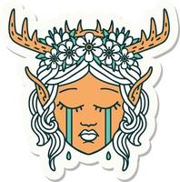 sticker of a crying elf druid character face vector