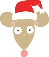 flat color illustration of mouse in christmas hat vector