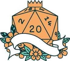 Retro Tattoo Style natural twenty D20 dice roll vector