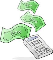 freehand drawn cartoon calculator counting money vector