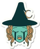 sticker of a crying half orc witch character face vector