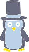 flat color illustration of penguin wearing hat vector