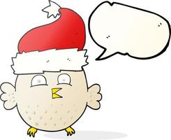 Buho de dibujos animados de burbujas de voz dibujada a mano alzada con sombrero de navidad vector