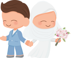 jeune couple de mariage musulman en costume bleu robe de mariée png