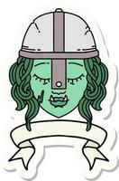 sticker of a orc fighter character face with banner vector