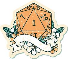 Retro Tattoo Style natural one d20 dice roll vector