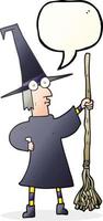 freehand drawn speech bubble cartoon witch with broom vector