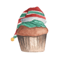 Christmas cupcake. Vintage Christmas decoration. Watercolor Christmas card for invitations, greetings, holidays and decor. png