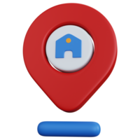 3d rendering pinpointer map with icon home isolated png