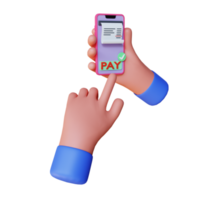 3d render hand pay online using phone png