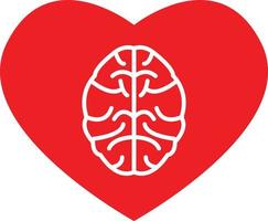 cerebro en el icono del corazón sobre fondo blanco. signo de corazón y cerebro. feliz día de San Valentín. estilo plano vector